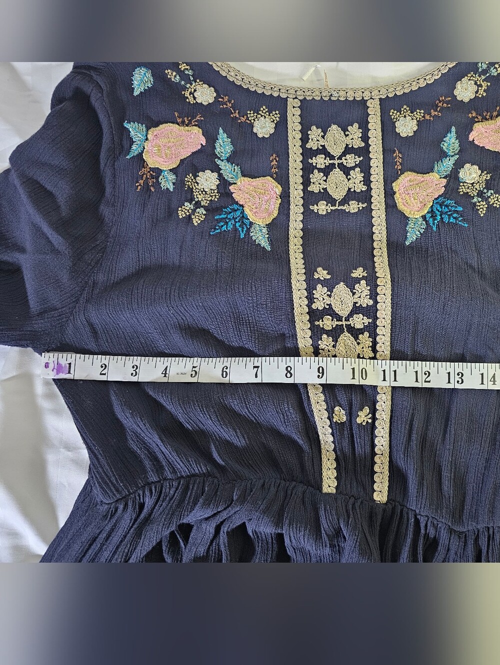 Free People Navy Embroidered Wrap Midi Dress - Picture 7 of 11